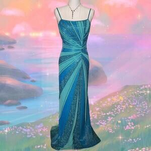 Rare mermaid y2k 100% silk fully beaded prom dress